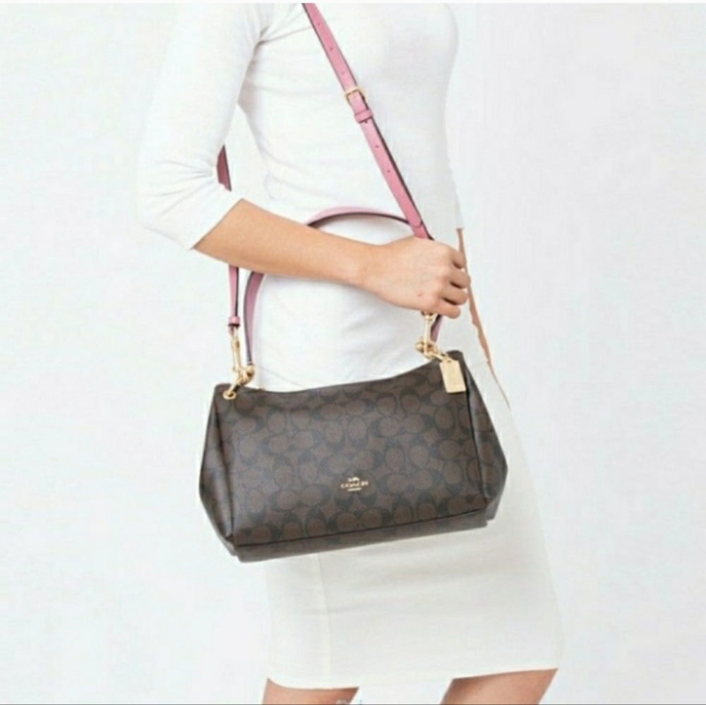 COACH BUNDLE CROSSBODY BAG Brown Black PINK SIGNATURE Satchel & Wallet SET - Picture 4 of 13